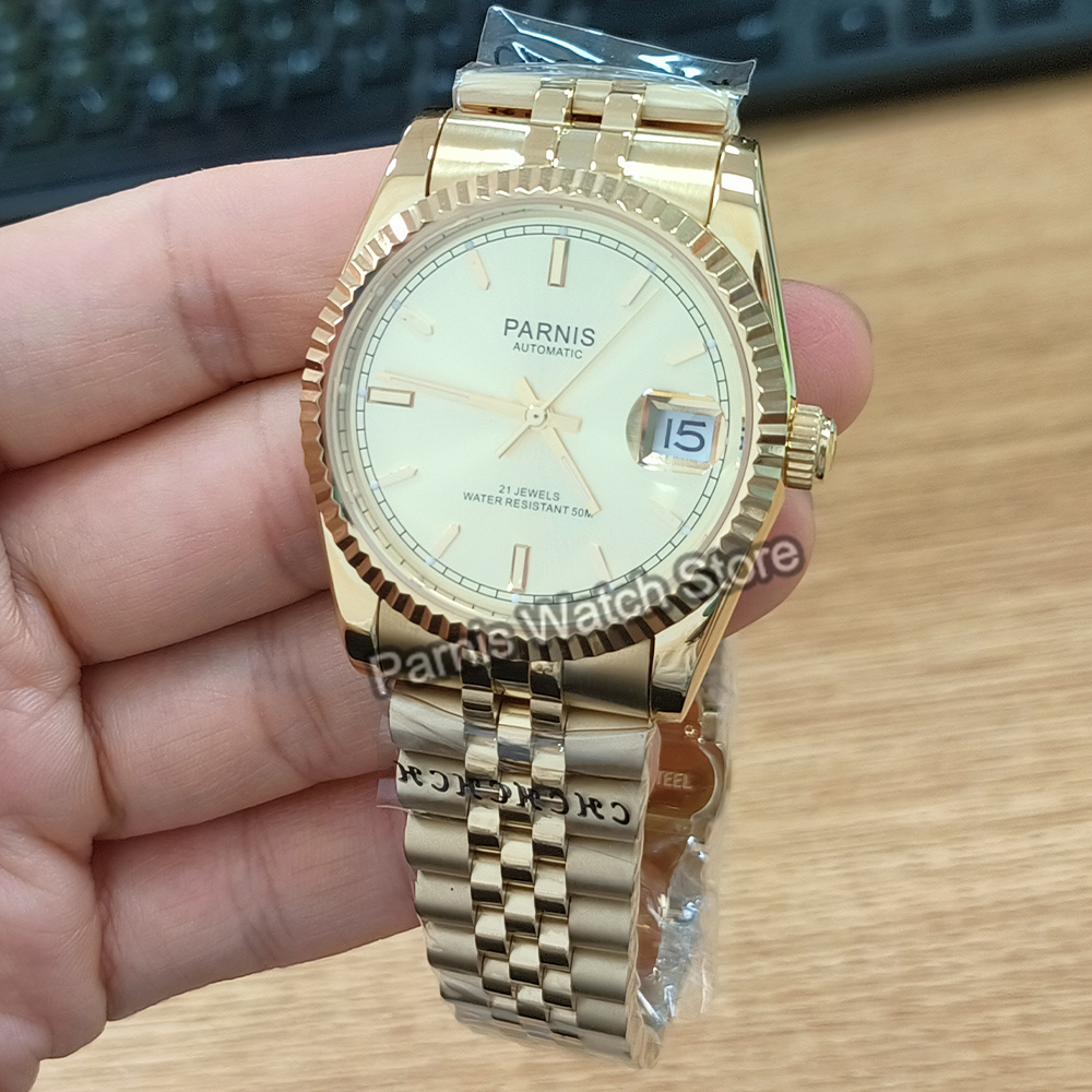 Parnis 36mm Gold Color Luminou - Rolex Watch Datejust 评论和价格